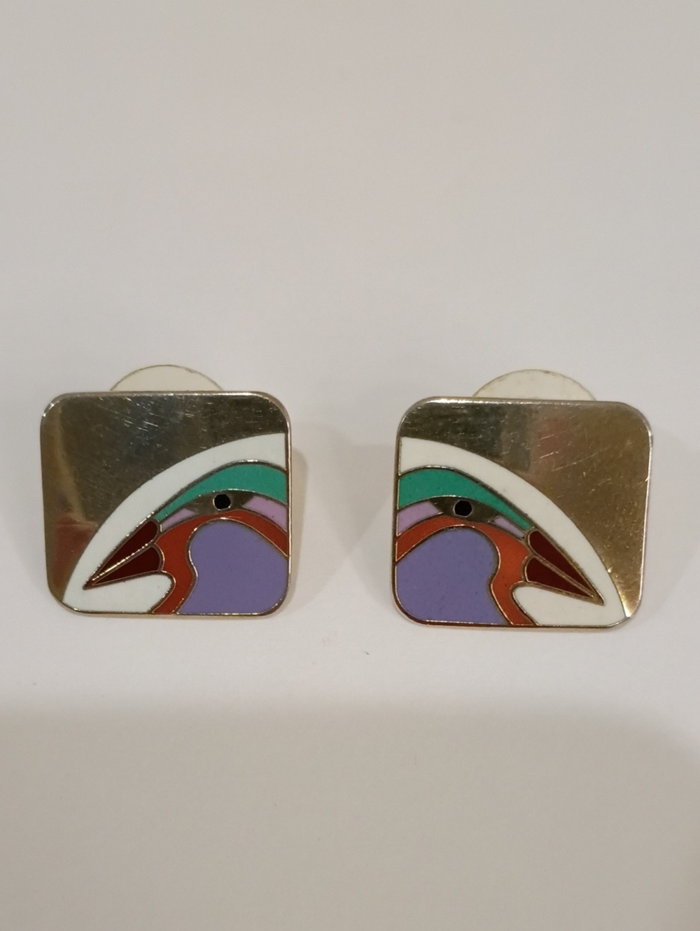 Laurel Burch Gold Bird Enamel Earrings - Vintage 1980s